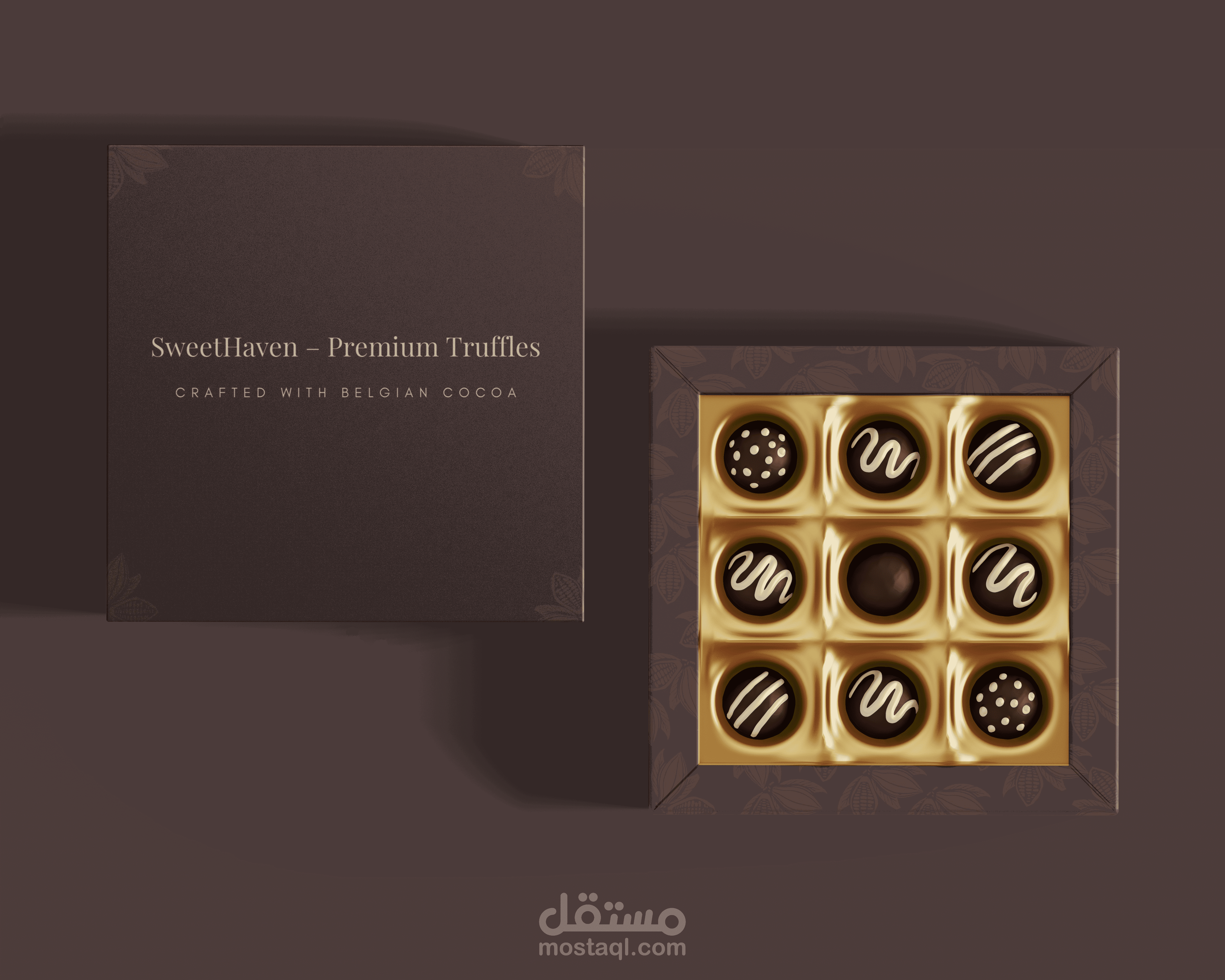 تصميم عبوة شوكولاتة فاخرة لبراند SweetHaven