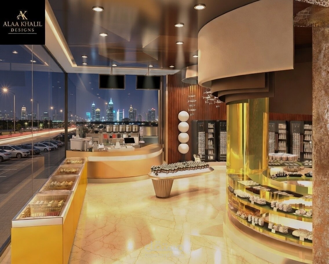 تصميم محل تجاري لبيع الحلويات الغربية مع تصميم هوية تجارية lola sweet store