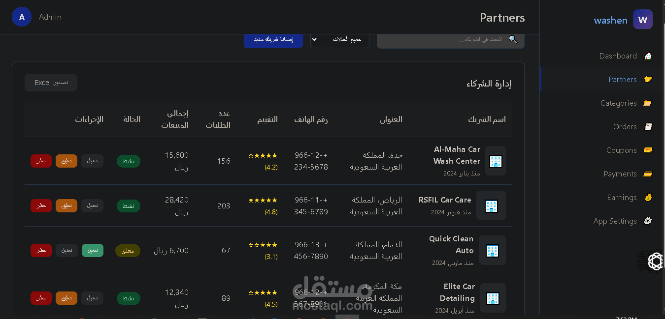 Washen Dashboard — لوحة تسجيل الدخول لمشروع ويب تطبيقي