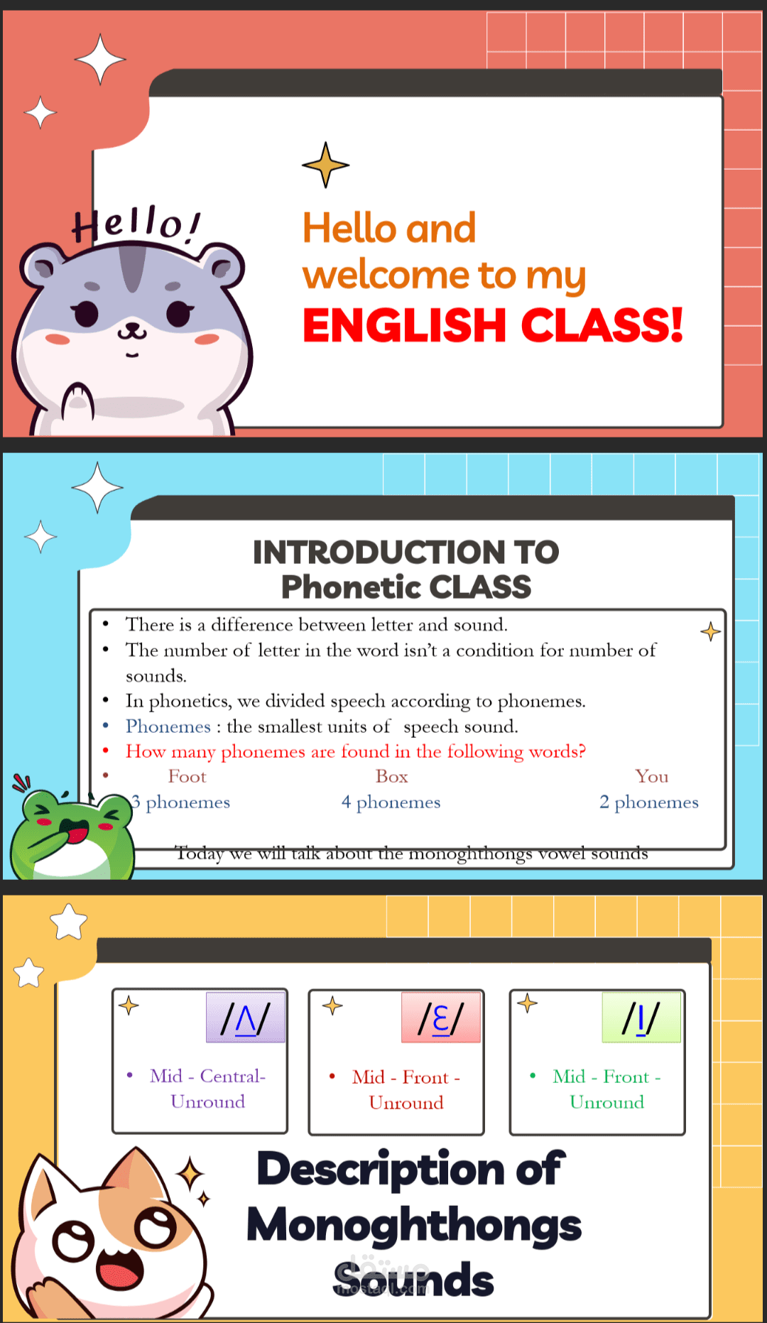 عرض تقديمي أكاديمي لمادة الصوتيات (Phonetics & Vowels)