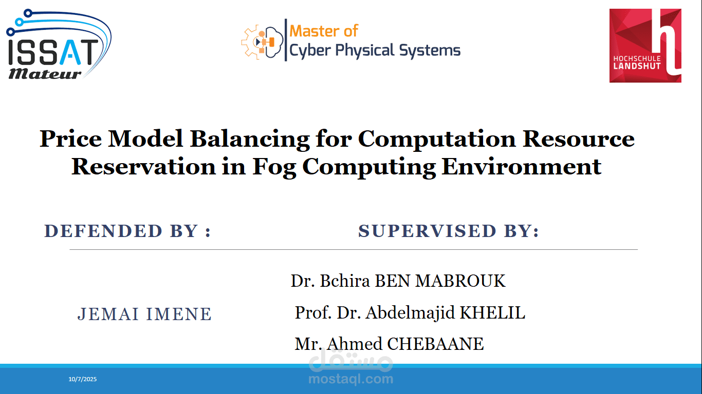 إنشاء عرض تقديمي احترافي باللغة العربية حول نمذجة تسعير الموارد الحاسوبية في بيئة الحوسبة الضبابية