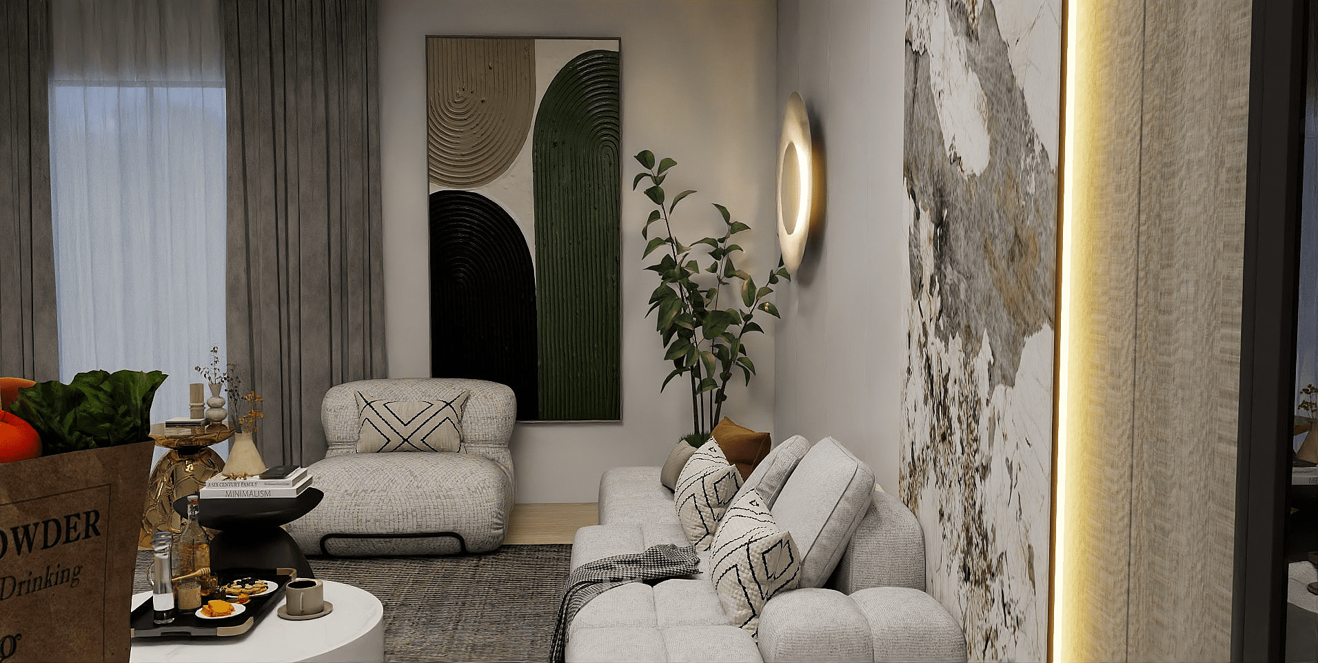 Design for a living room & a kitchen