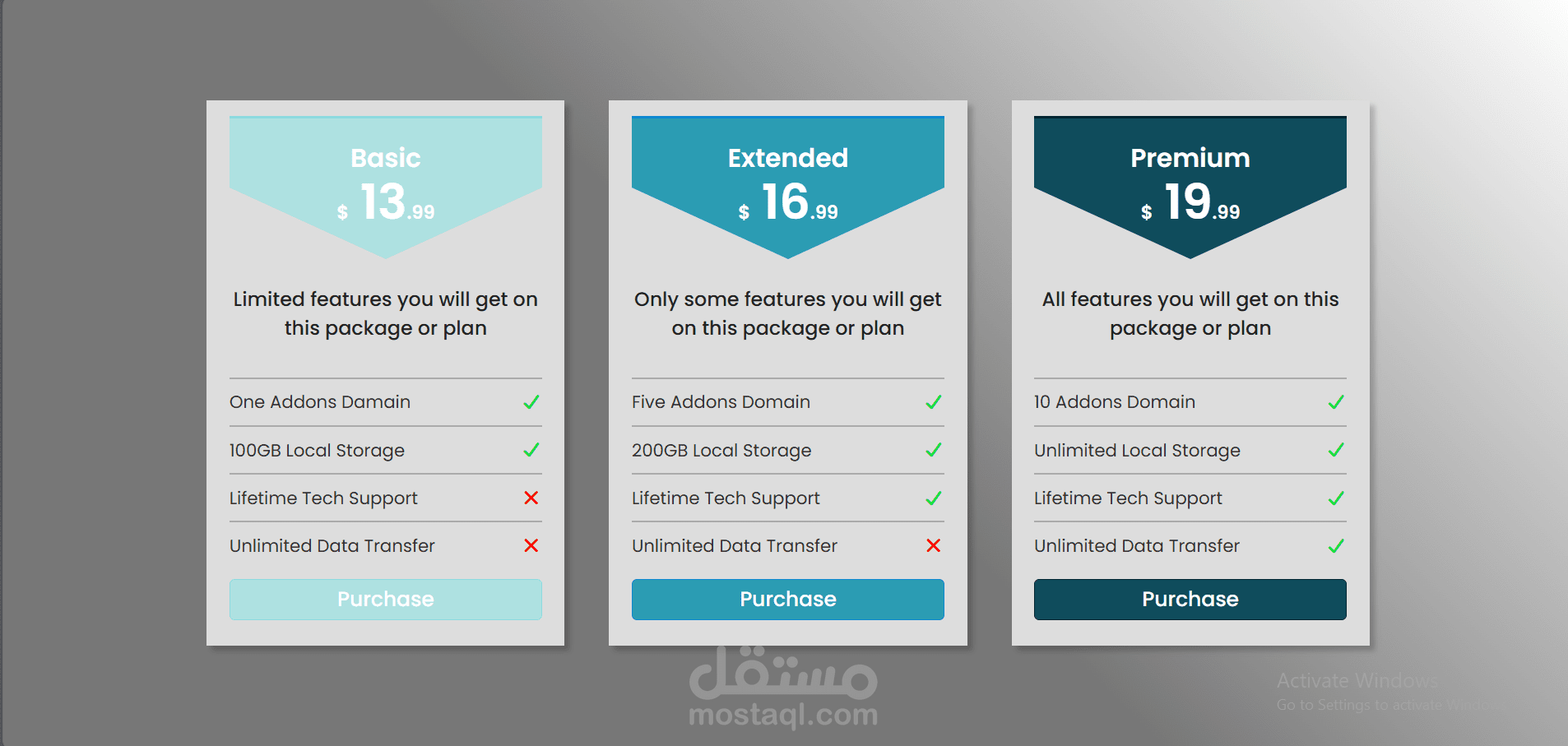 تصميم جداول أسعار احترافية ومتجاوبة (Responsive Pricing Table)