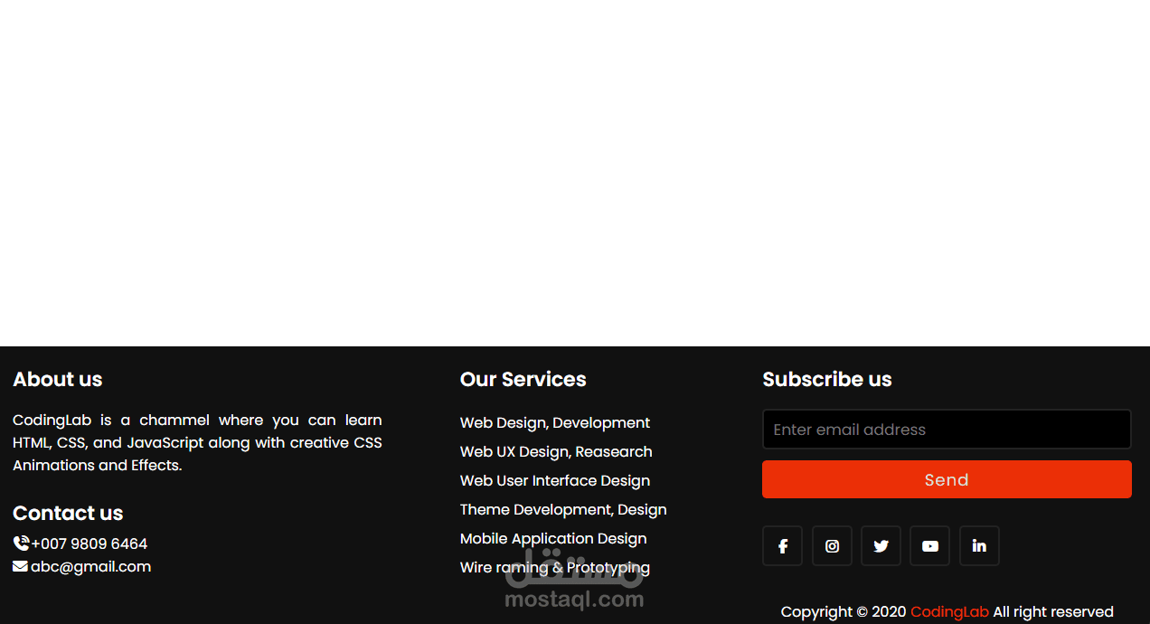 تصميم تذييل صفحة (Footer) احترافي متعدد الأقسام