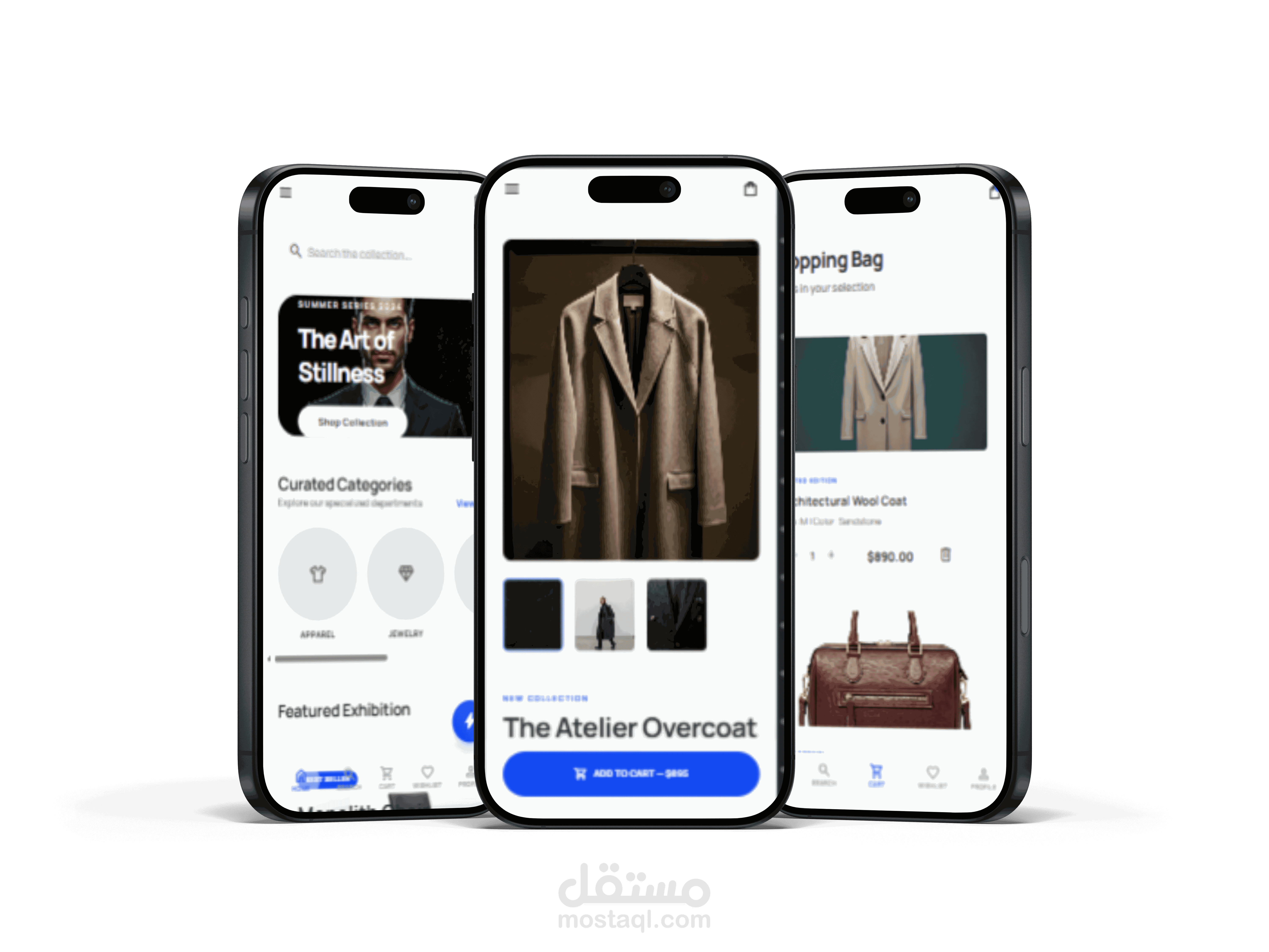 تصميم واجهات تطبيق متجر إلكتروني عصري (Light Mode E-Commerce App UI/UX)