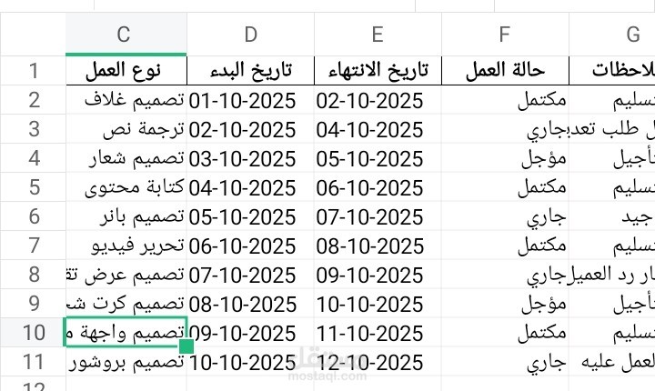 ادخل البيانات في جدول