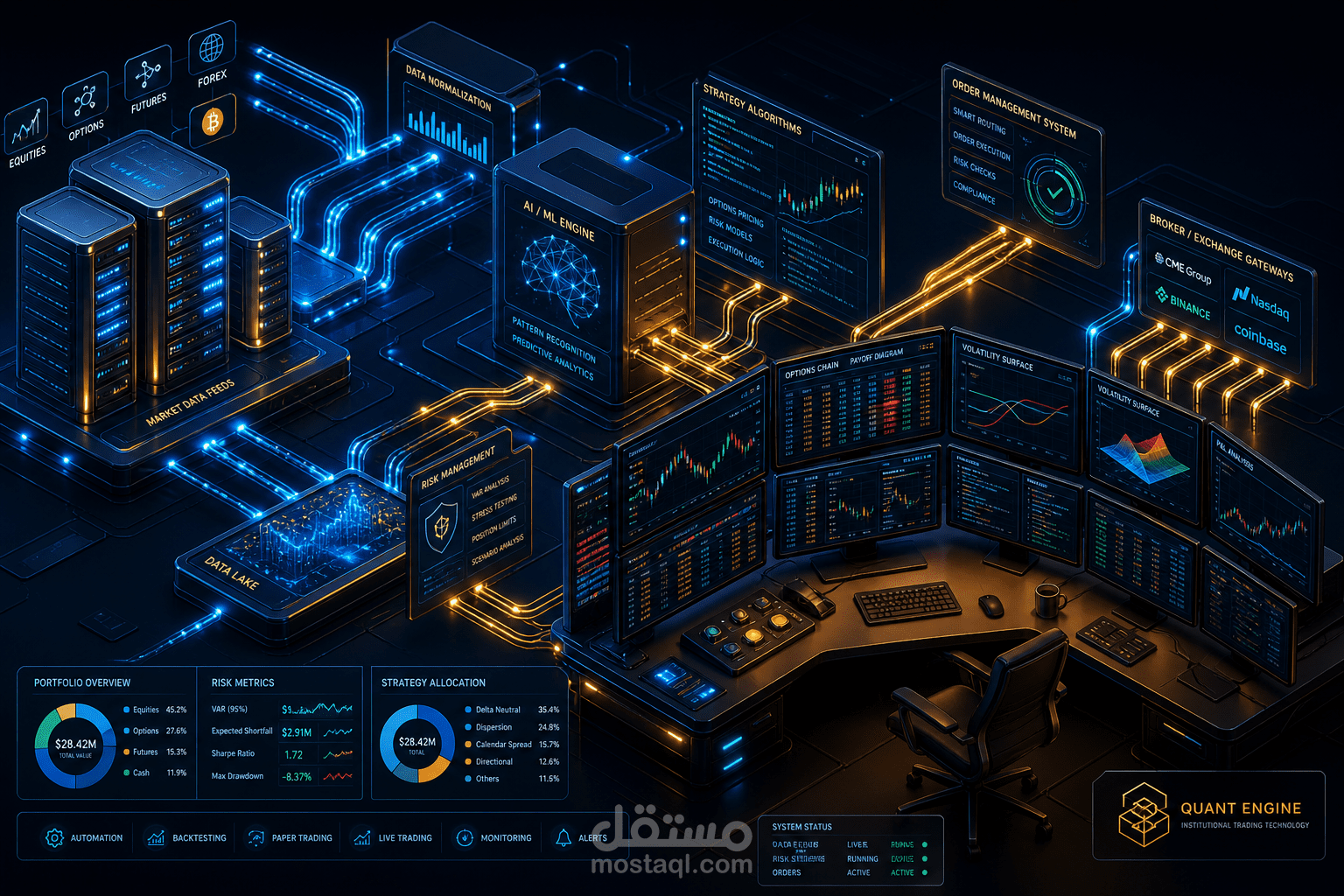 بناء محرك بيانات ونظام تداول خوارزمي Algorithmic Trading & Quant Data Engine