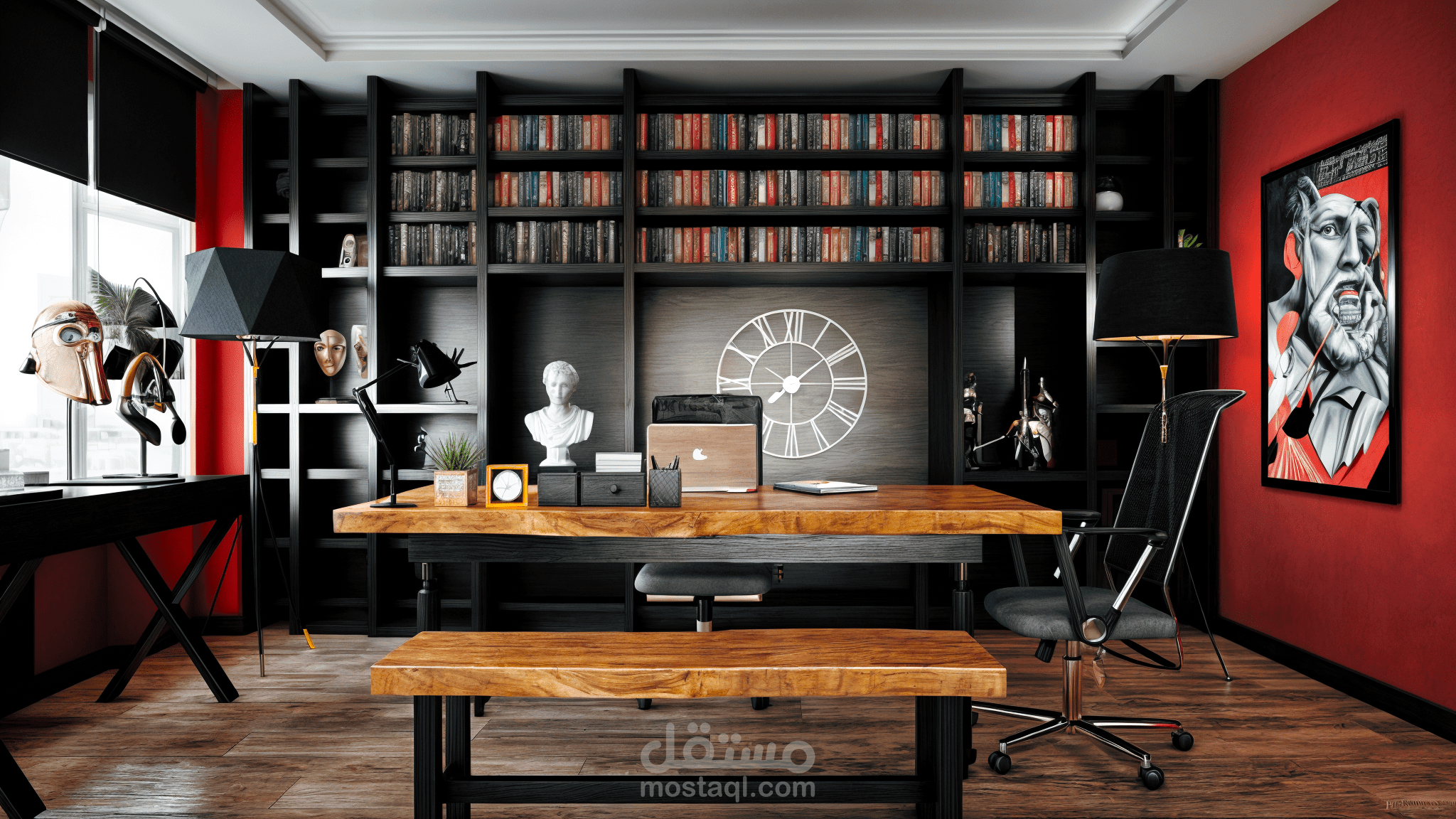 تصميم داخلي لمكتب منزلي | مفهوم مساحة عمل كلاسيكية وحديثة