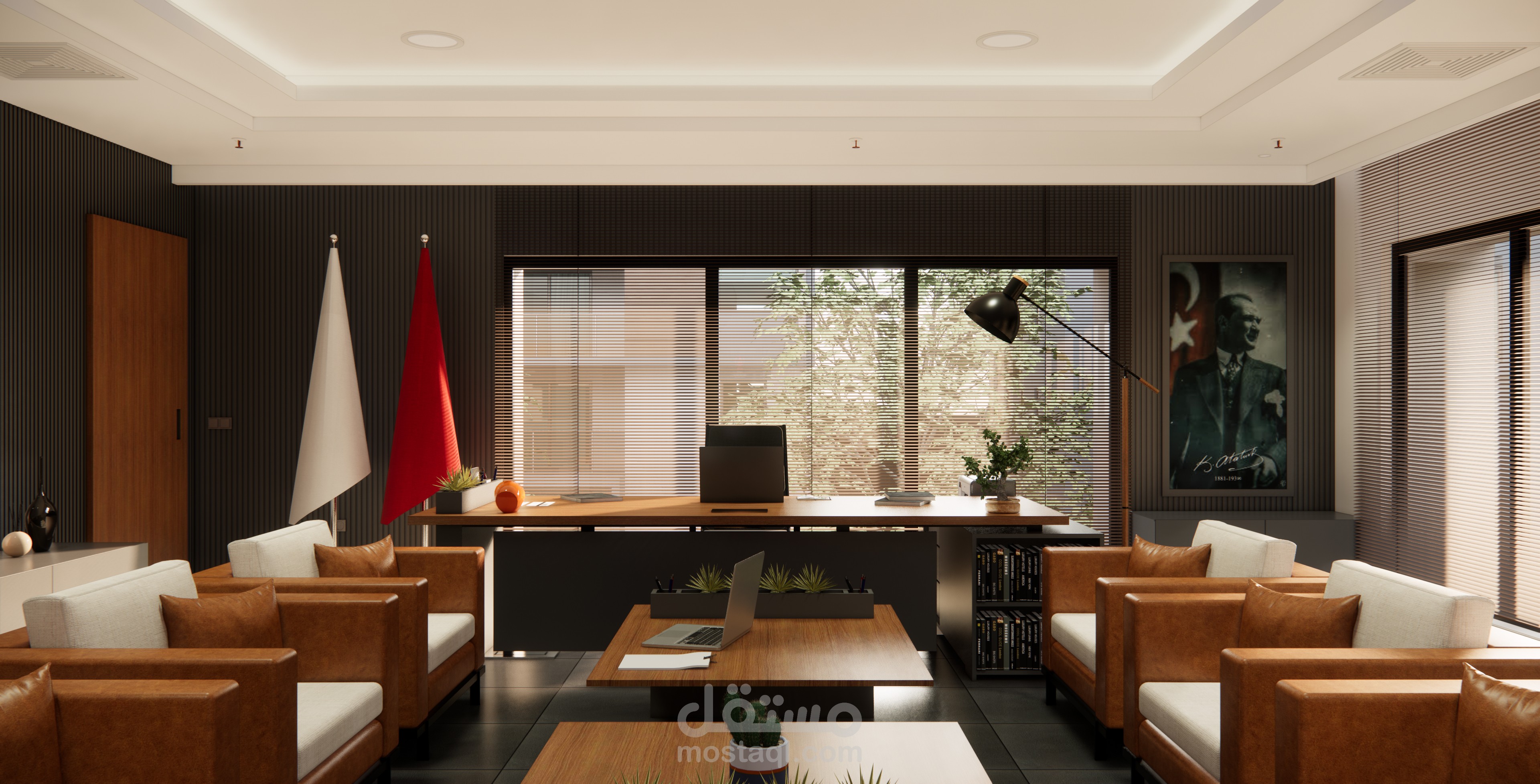 تصميم داخلي للمكاتب التنفيذية | مساحة عمل حديثة وراقية