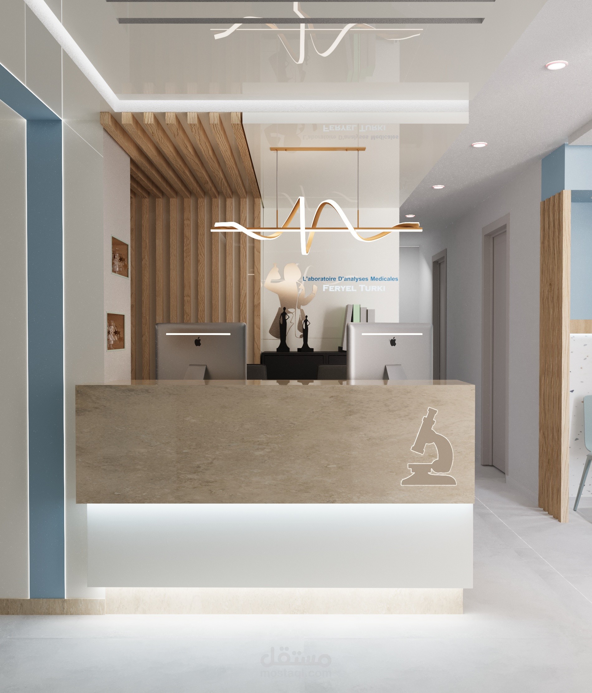 تصميم داخلي لعيادة طبية – تخطيط 2D + إظهار 3D حديث