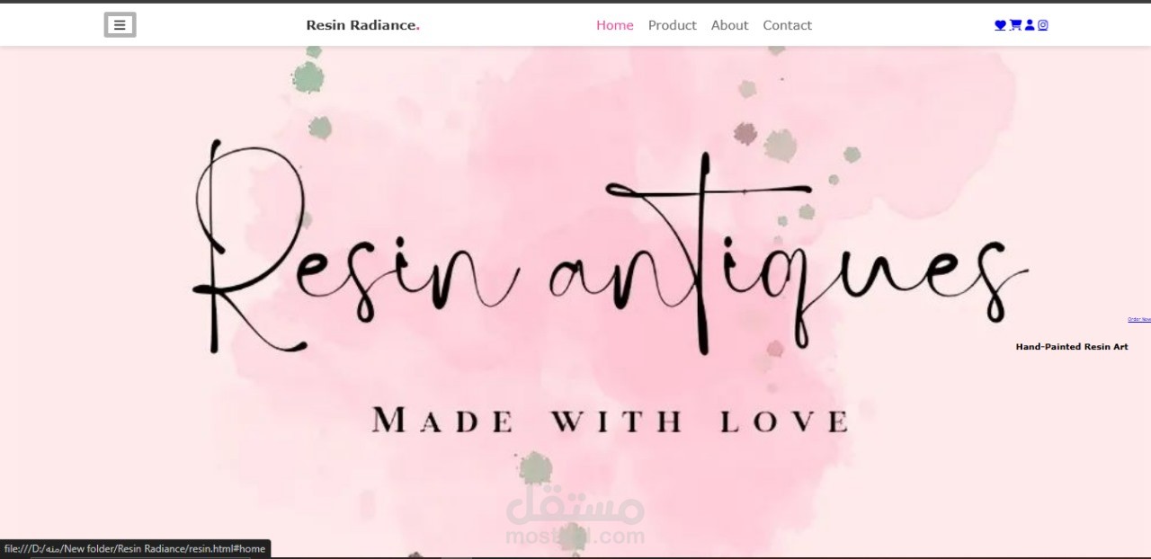 تصميم وتطوير واجهة مستجيبة (Responsive) لمتجر "Resin Antiques" لفن الريزن.