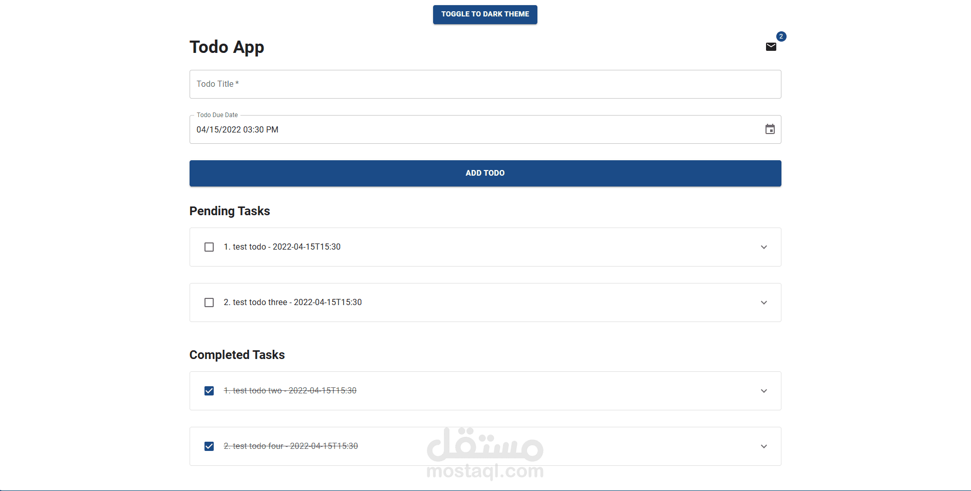 تطوير تطبيق مهام (Todo App) احترافي باستخدام React و Material UI