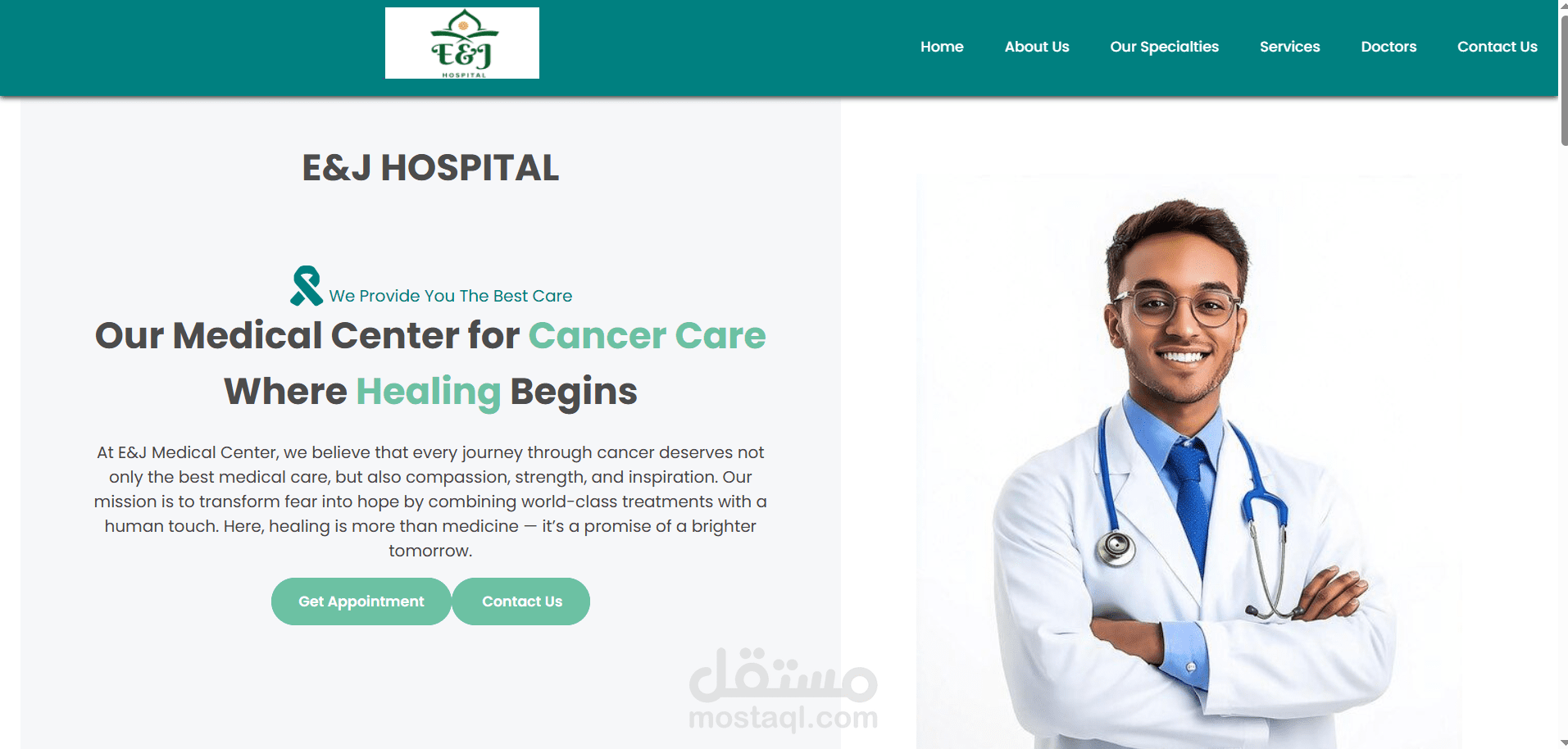 تصميم صفحة هبوط (Landing Page) احترافية لمركز علاج السرطان..باستخدام HTML, CSS, Java Script