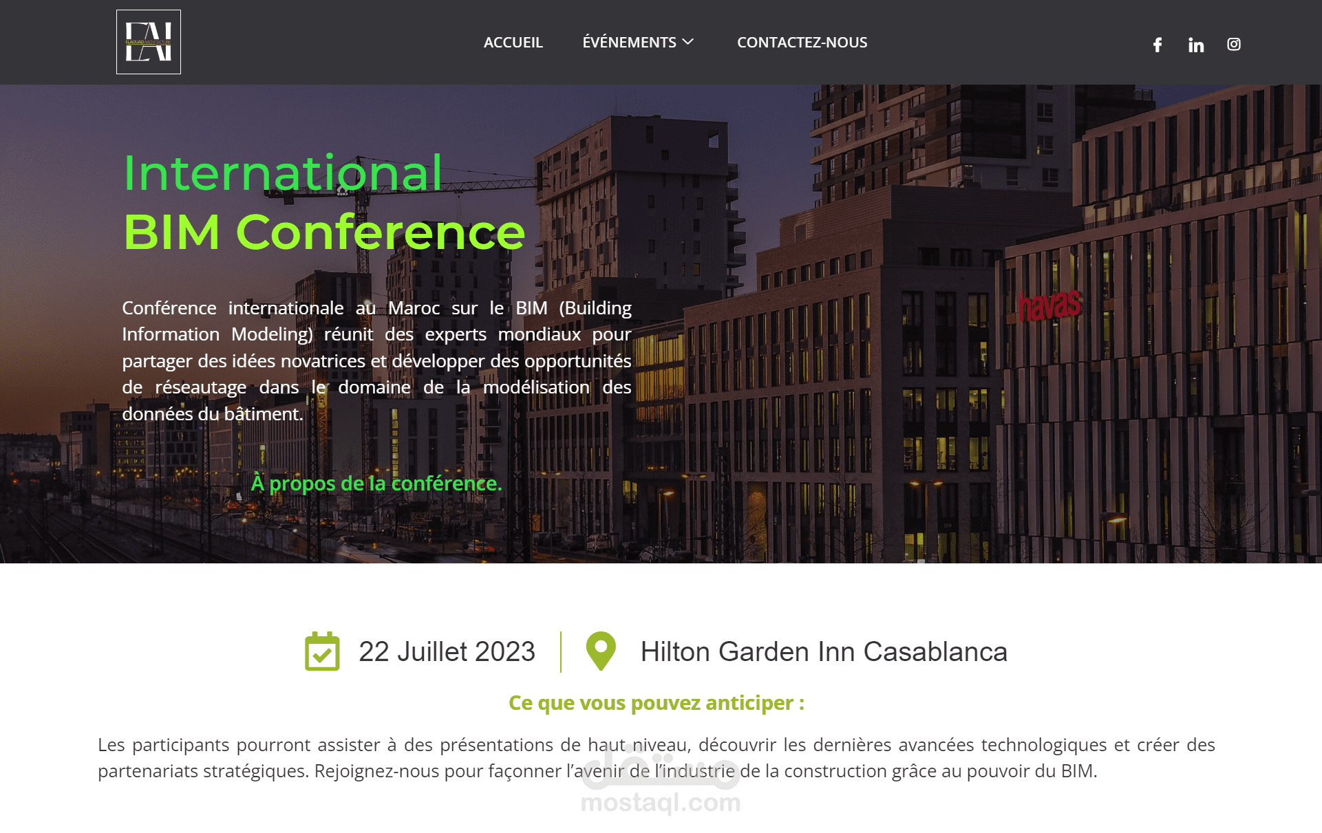 Architecture event landing page