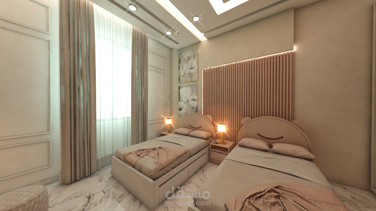 تصميم داخلي ( غرفة نوم بنات)