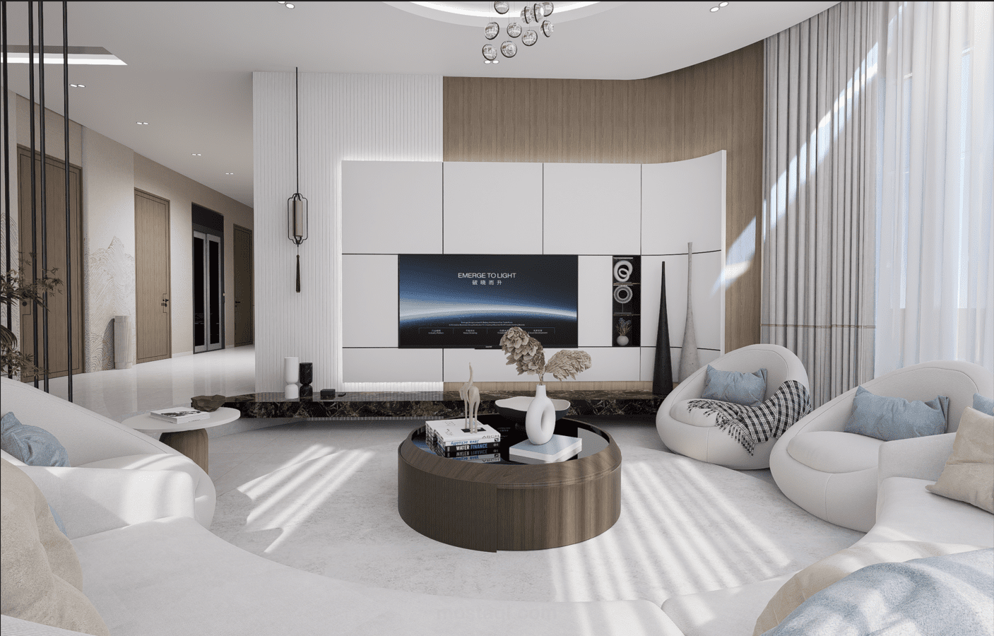 مشروع تصميم داخلي – معيشة وصالة طعام | الكويت