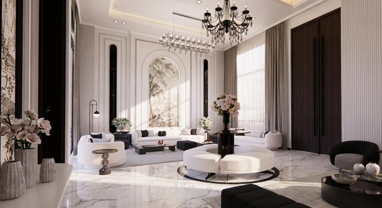 تصميم صالة استقبال لفيلا في الكويت