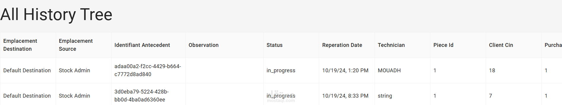 Application de suivi de pieces vendu et a reparer