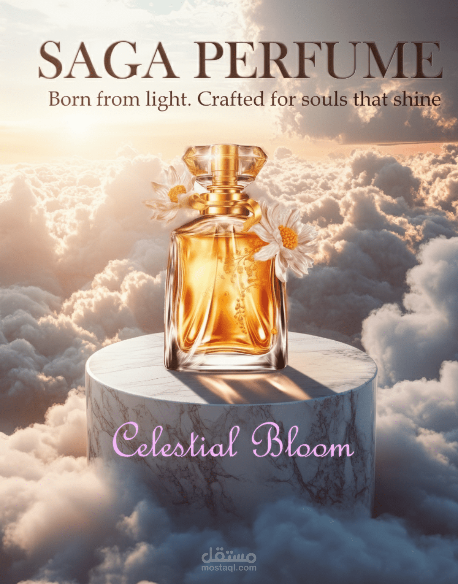 تصميم إعلان إبداعي لعطر فاخر – Saga Perfume Celestial Bloom