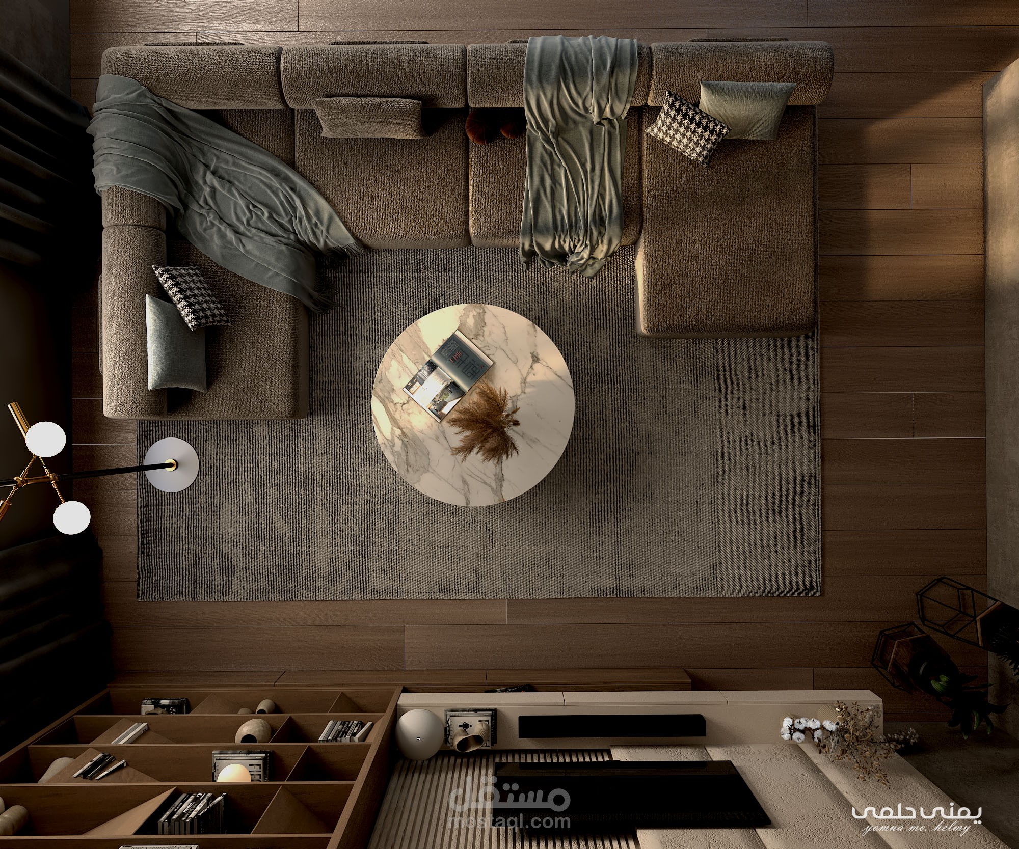 تصميم داخلى مودرن دافىء لصالة معيشة