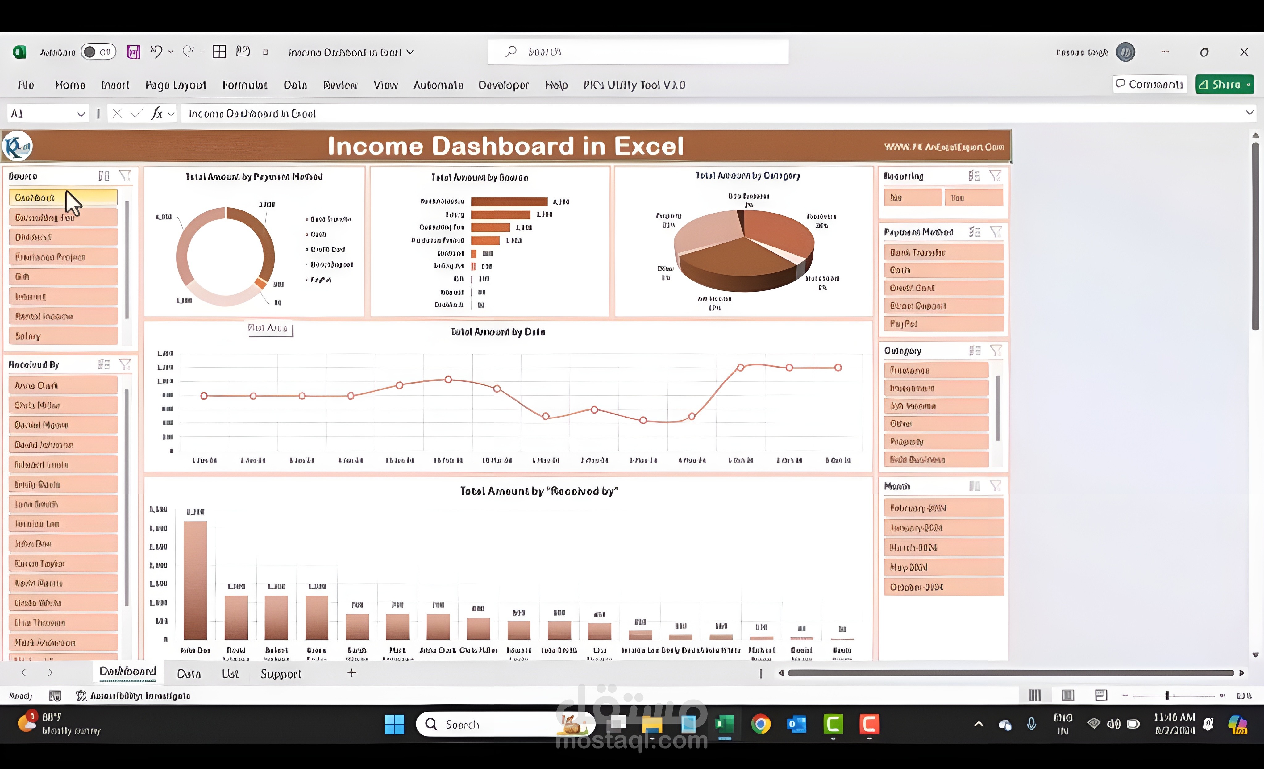 تصميم لوحة تحكم مالية (Income Dashboard) احترافية باستخدام Excel