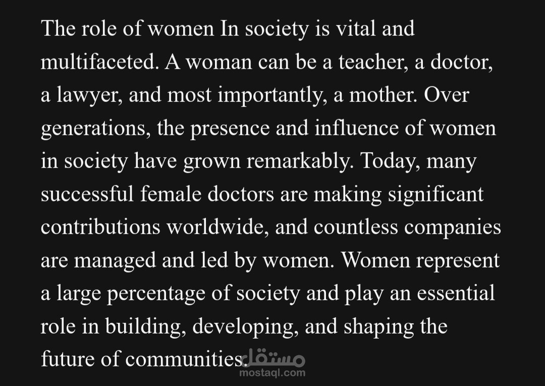 Article of the role of women In society