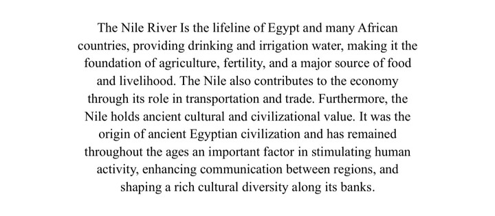 An article of the importance of the role of Nile river