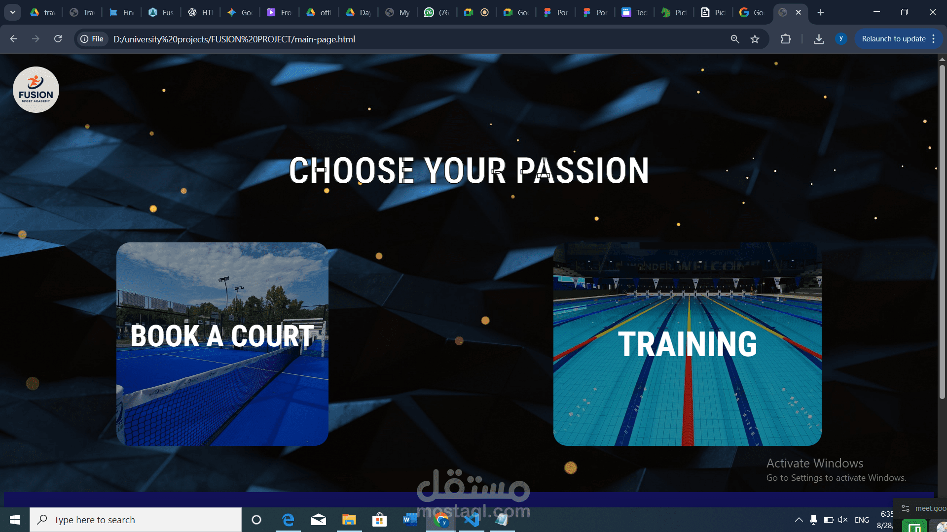 موقع أكاديمية رياضية لحجز الملاعب والتدريبات