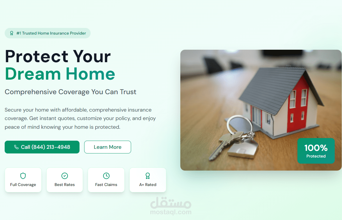 صفحة هبوط احترافية لشركة تأمين منازل
