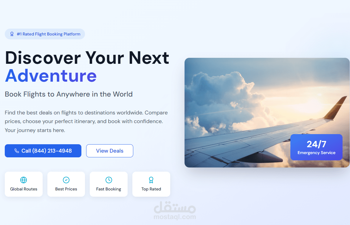 صفحة هبوط لشركة حجز طيران باستخدام ريأكت