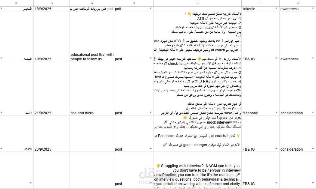 Content Calendar for Career Development Platform