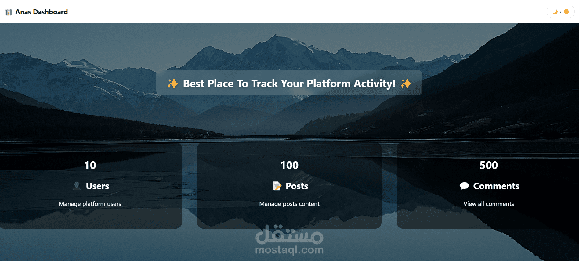 لوحة تحكم (Admin Dashboard) متكاملة لإدارة المستخدمين والمنشورات