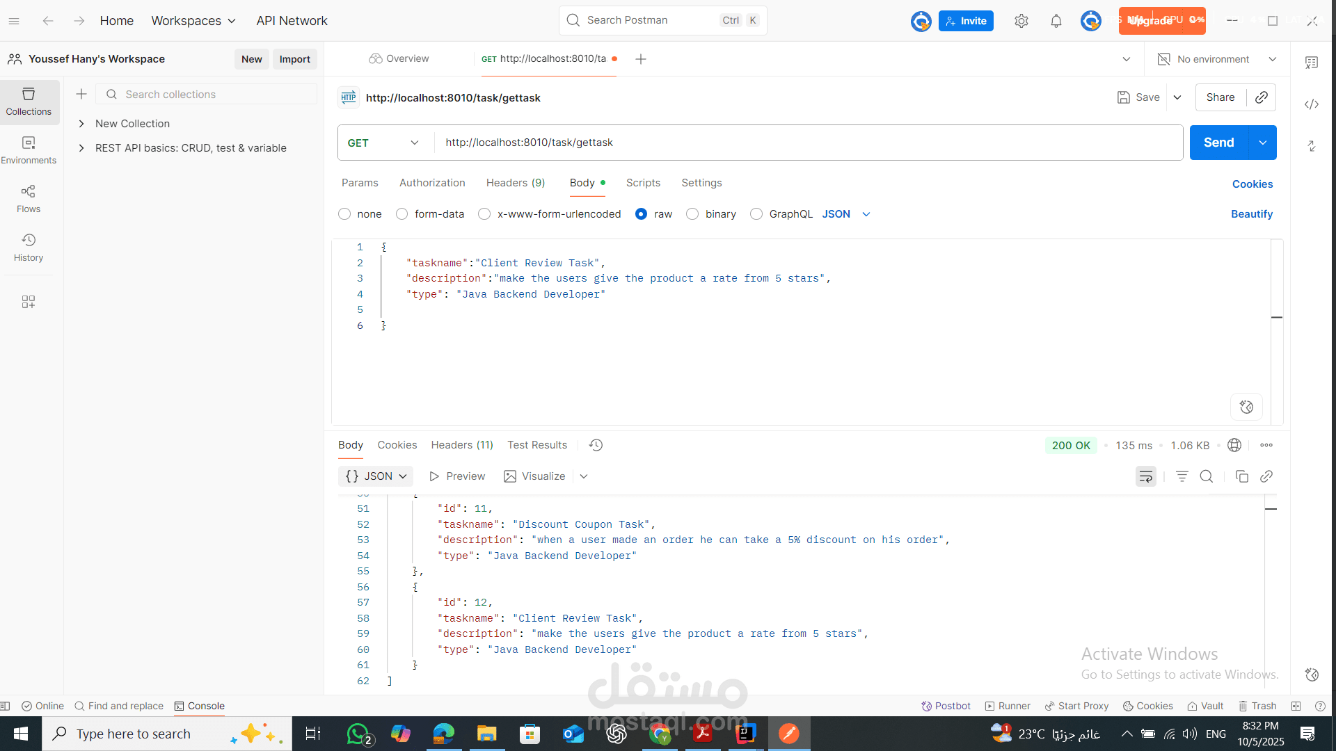 تطوير REST API لإدارة المهام باستخدام Spring Boot