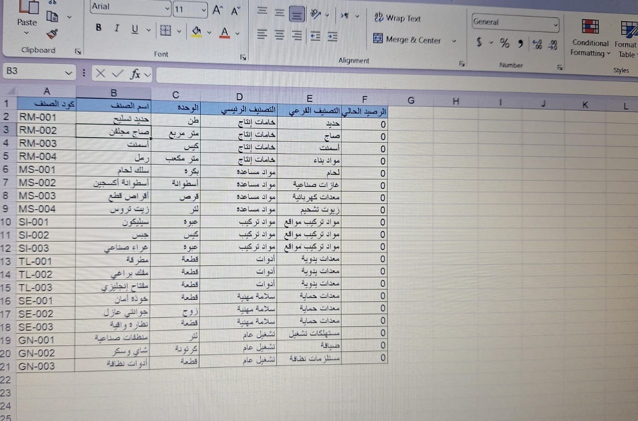 ملف اكسيل مراقبة حركة المخزون