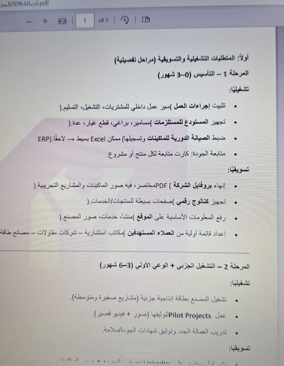 اعداد خطط تشغيل وتسويق ورقابة