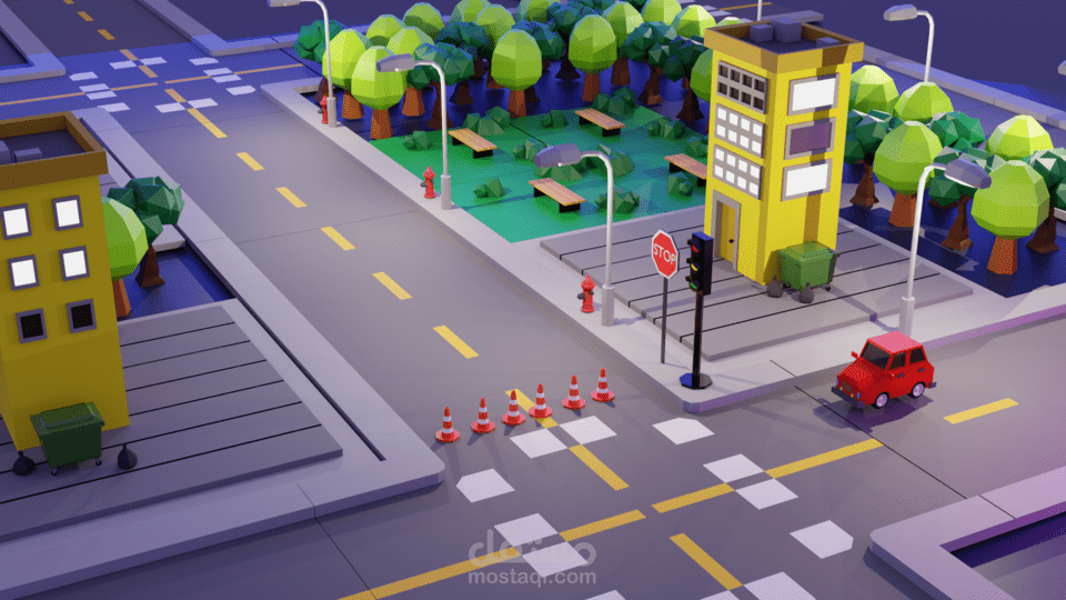 تصميم ثلاثي الابعاد لمدينة ومحتوياتها