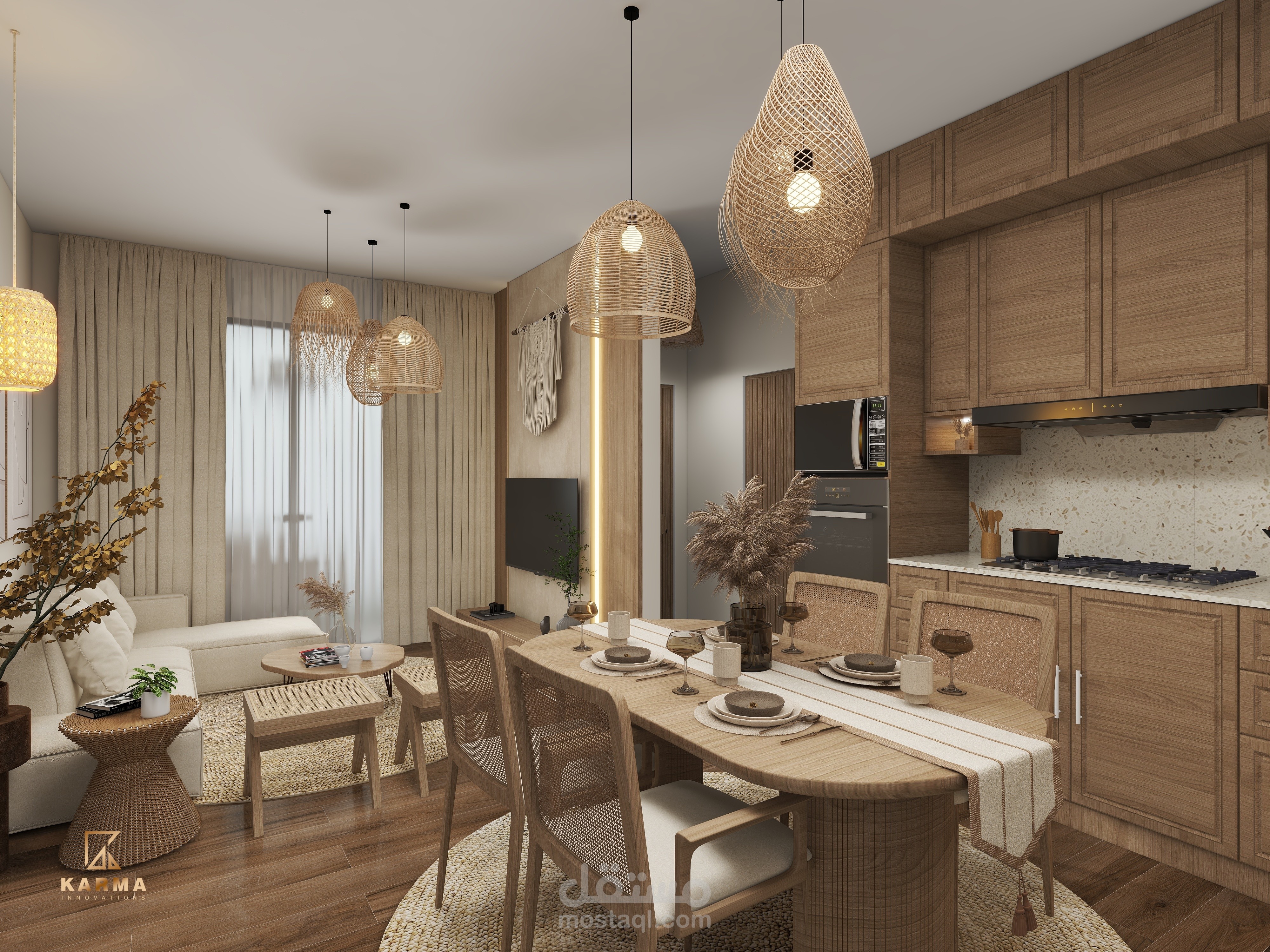 تصميم شقة بوهيمية هادئة (Bohemian Apartment Design)