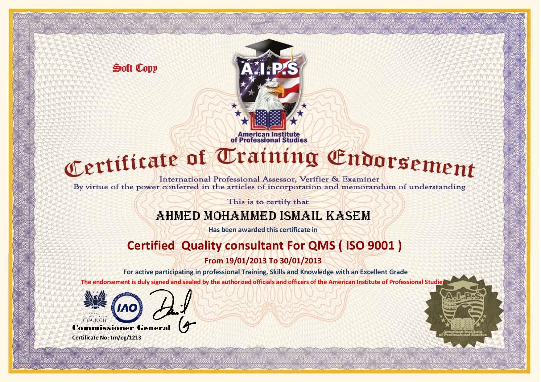 استشاري إدارة جودة معتمد ( ISO 9001 )