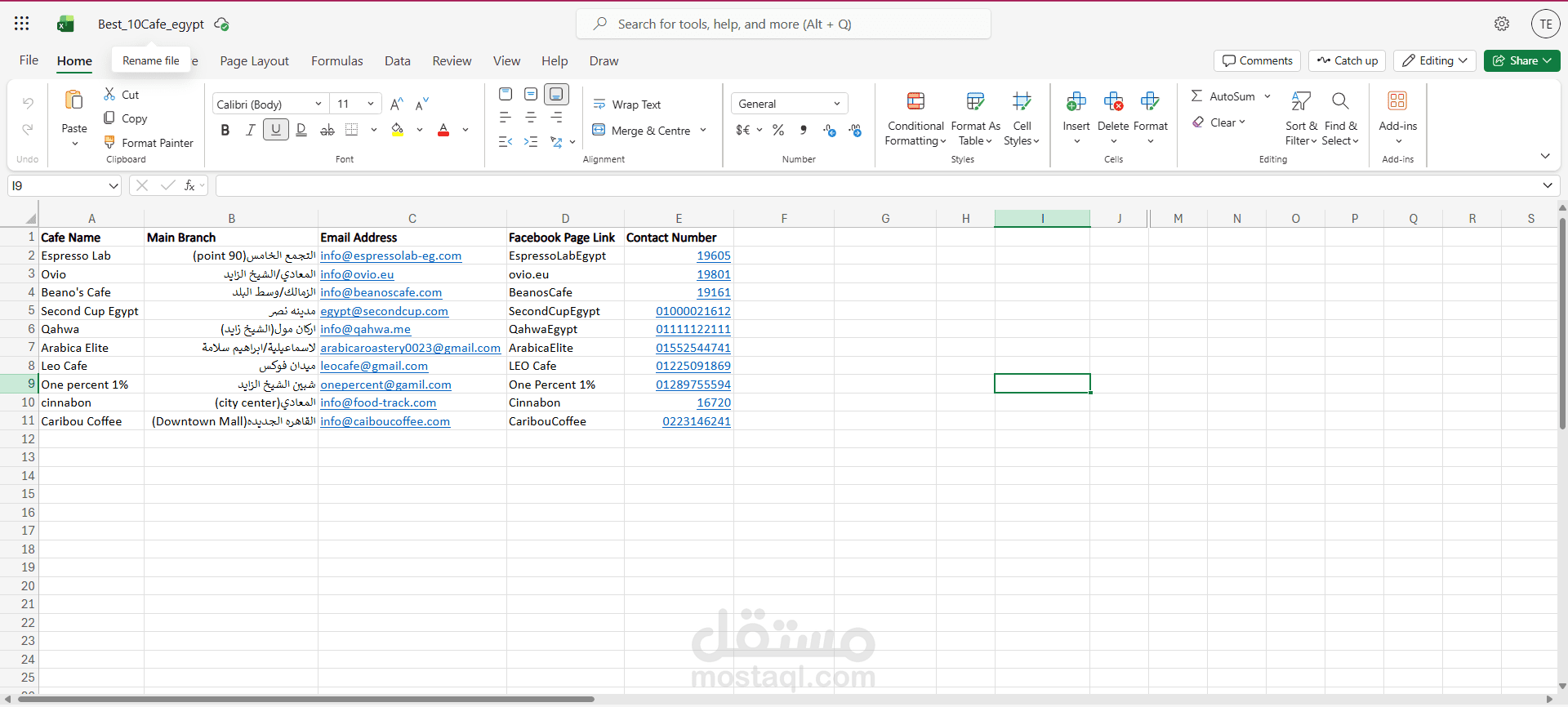 تجميع قاعده بيانات جهات الاتصال(Lead Generation)لقطاع المطاعم والكافيهات