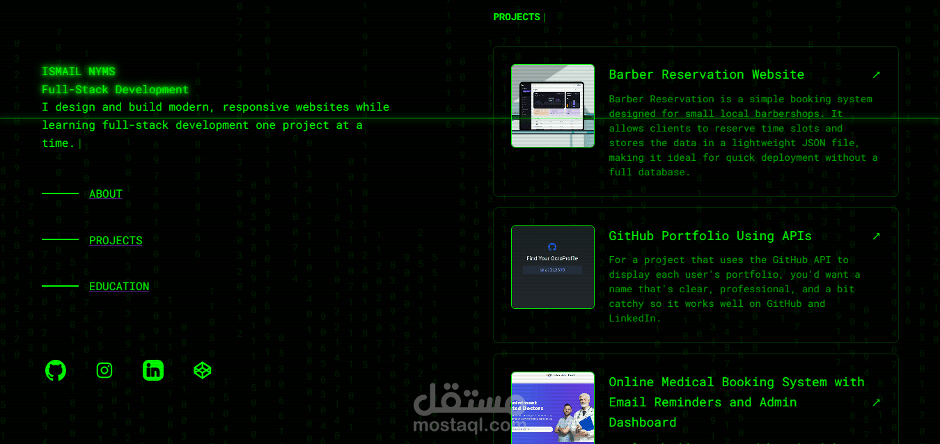 Matrix-Themed Portfolio – معرض شخصي بتصميم مستوحى من The Matrix