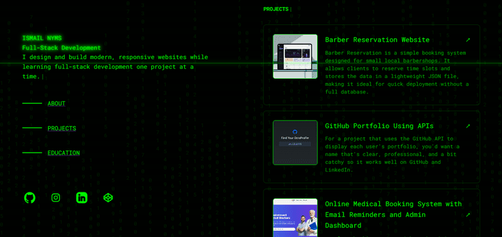 Matrix-Themed Portfolio – معرض شخصي بتصميم مستوحى من The Matrix