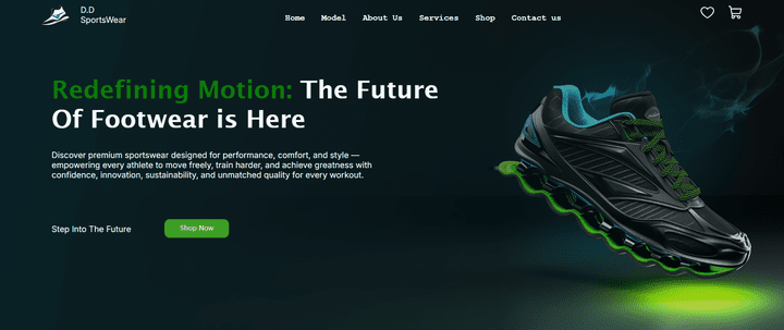 تصميم صفحه هبووط تفاعليه لعلامه ملابس رياضيه باستخدام HTML , CSS , JAVASCRIPT