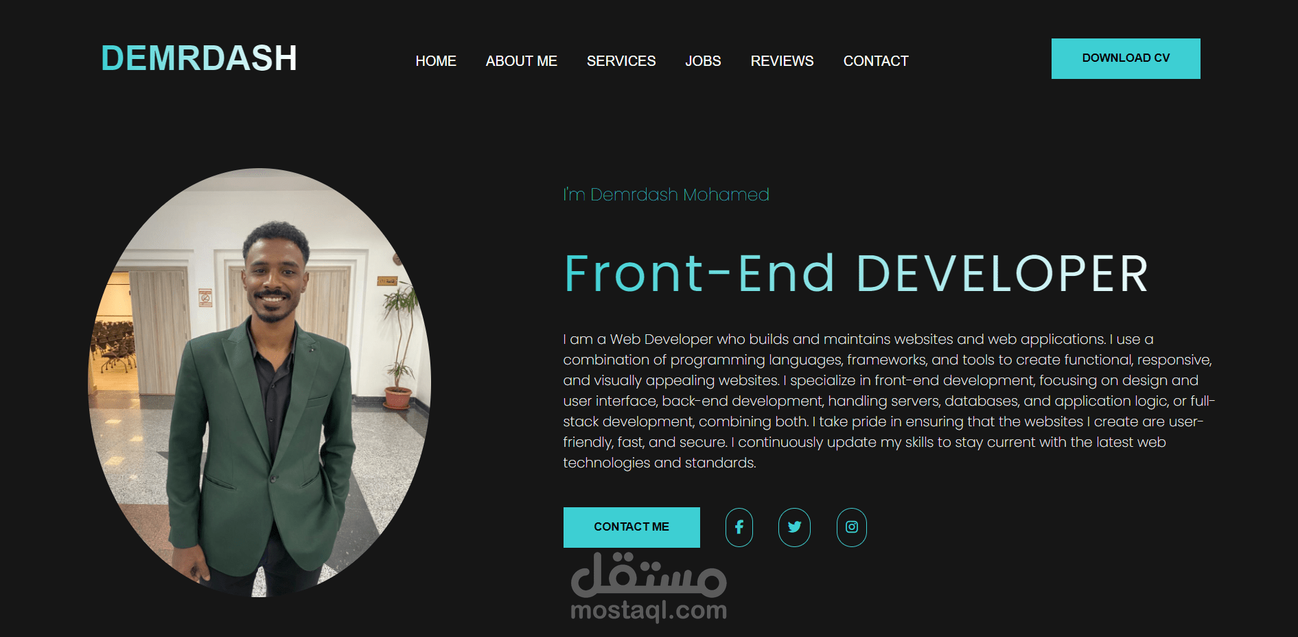 تصميم وبرمجة بورتفوليو احترافي باستخدام HTML, CSS, JavaScript