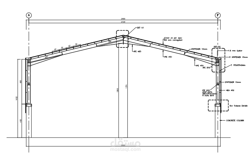 تصميم هيكب فولاذي لصالة رياضية - مخيم شعفاط (Steel Structure)