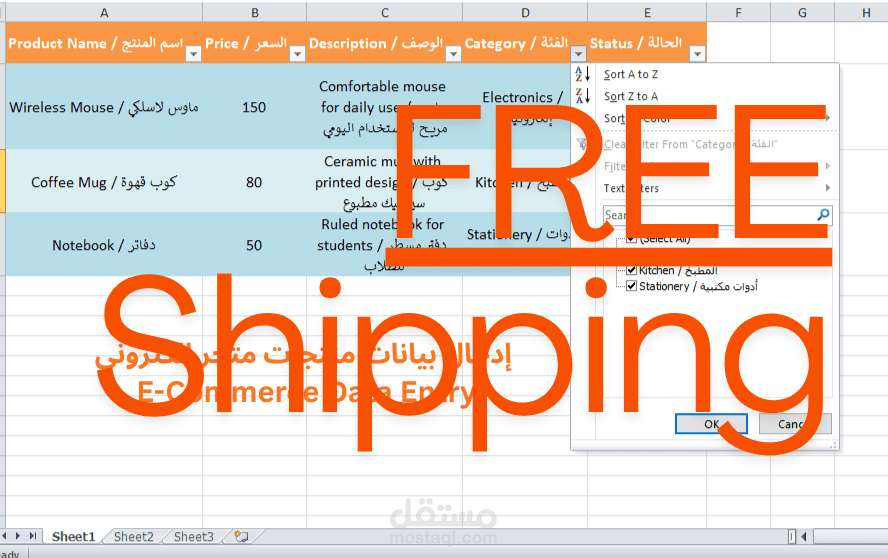إدخال بيانات منتجات متجر إلكتروني – E-Commerce Data Entry