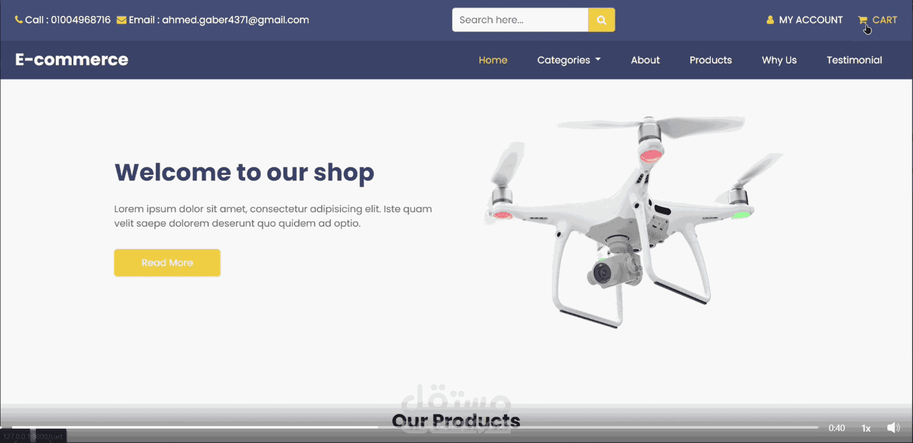 منصة E-commerce كاملة مع نظام إدارة منتجات، مدفوعات، وعربة تسوق متكاملة