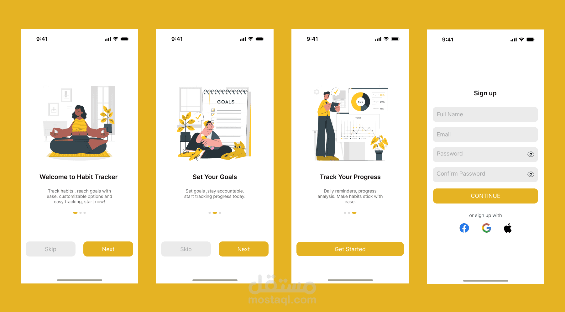 تصميم واجهة مستخدم لصفحات onboarding
