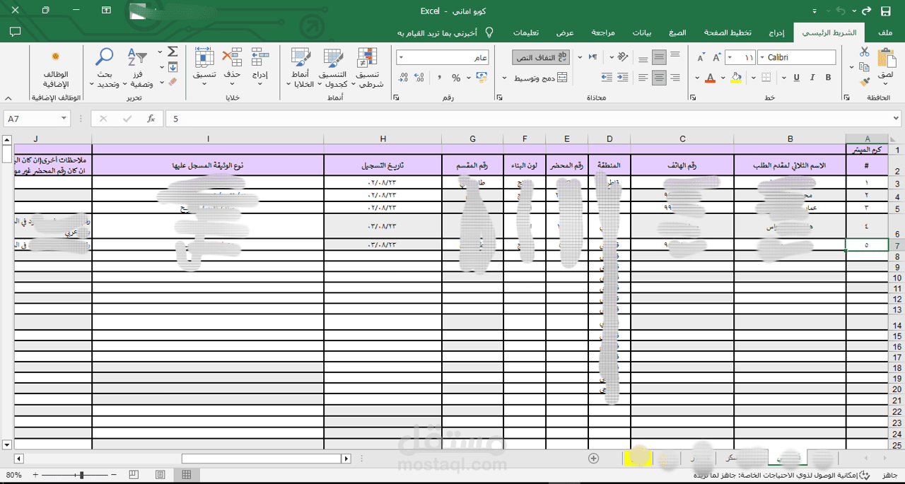 إدخال البيانات اكسل