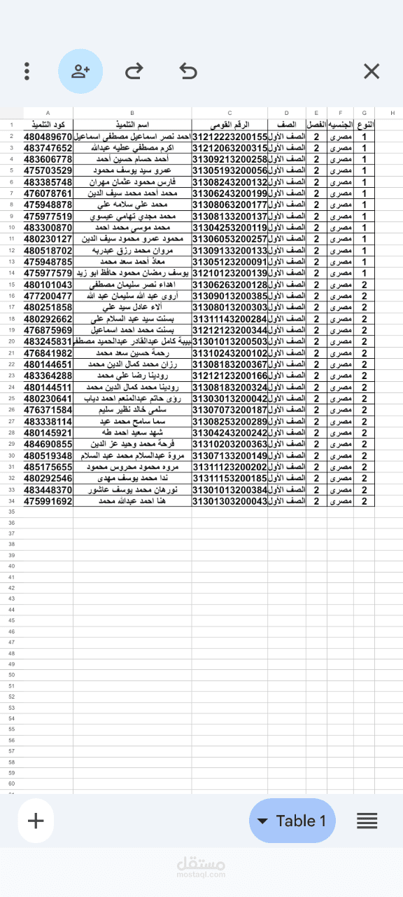 قائمة فصل 1/2