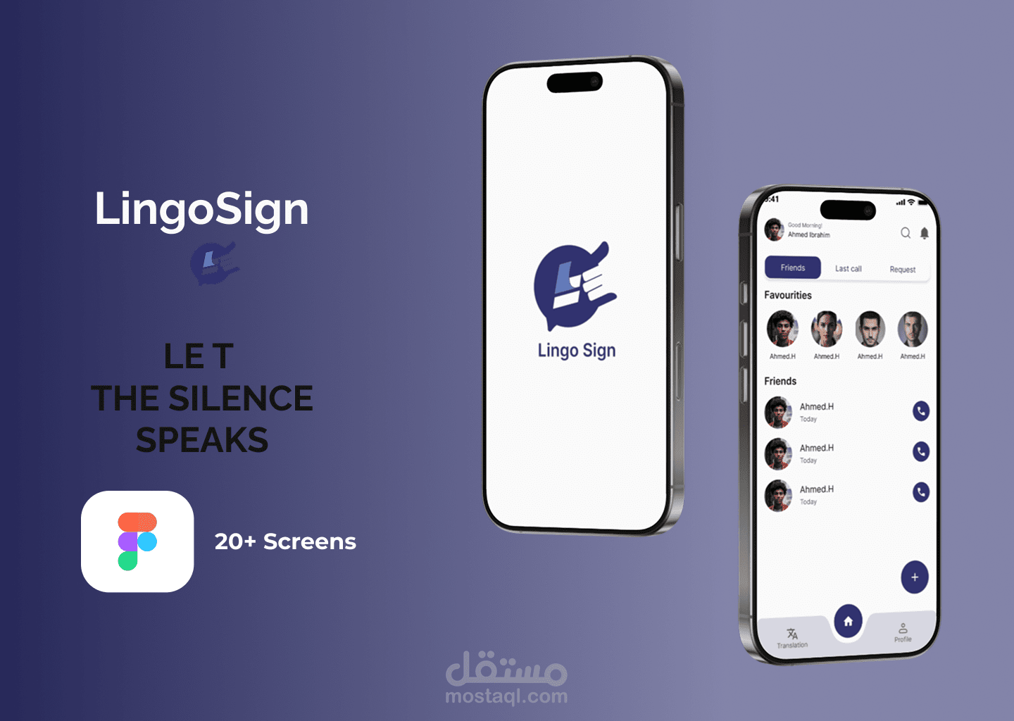 واجهة تطبيق Lingo Sign ترجمة لغة الاشارة ل صوت والعكس بتصميم حديث في Figma